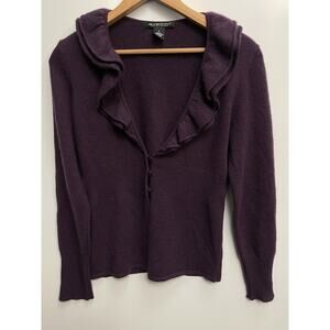 Avellini Womens Ruffled V-Neck Cardigan Sweater Small Purple Heathered Cashmere